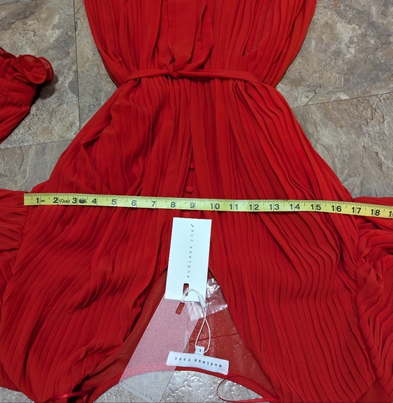 NWT Endless Rose Large Bright Red Lined Chiffon Pleated Mini Dress w/ Ruffles - Picture 7 of 9